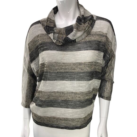 Saks Fifth Ave Blue Womens Size S Cowl Neck Sweater Stripe Dolman Sleeve Light - Picture 11 of 14